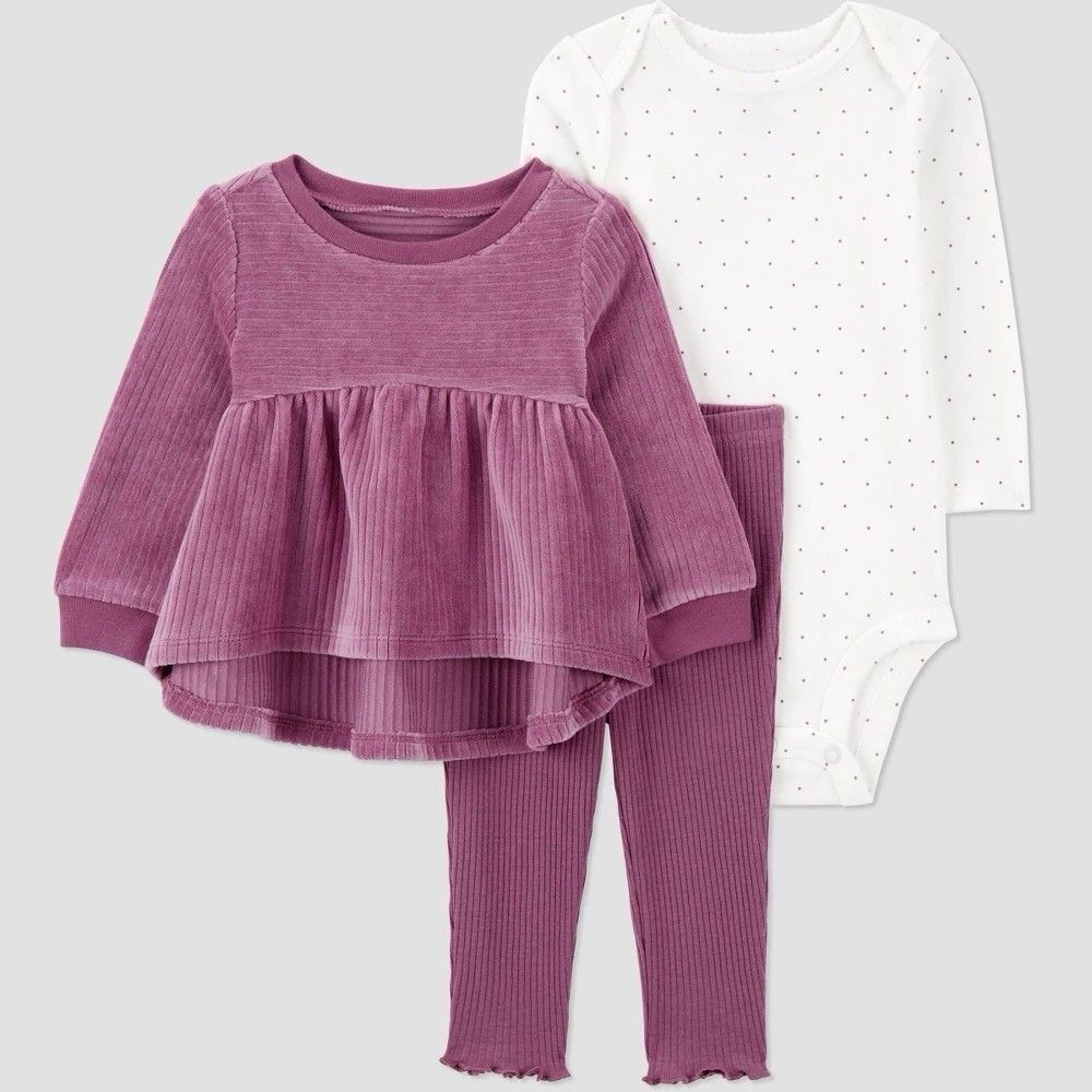 12 Mo Carter’s Baby Girls' 3pc Peplum Sweatshirt Long Sleeve Bodysuit & Leggings